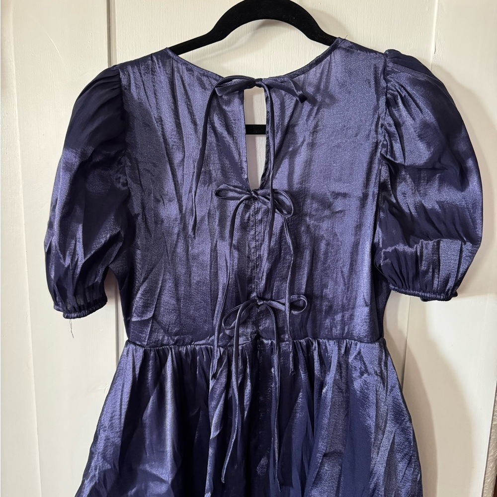 Altar'd State Blue Puff Sleeve Sweetheart Dress
